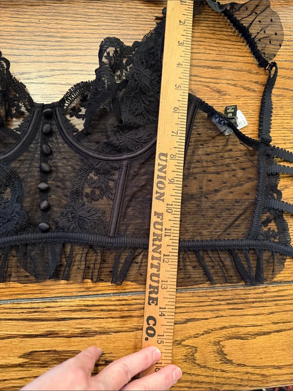 Black Lace Underwire Bustier Corset Top Ruffle Coquette Medium